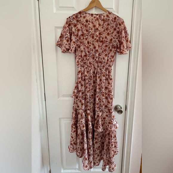 Floral midi flutter sleeves pink dress size S - Picture 2 of 4